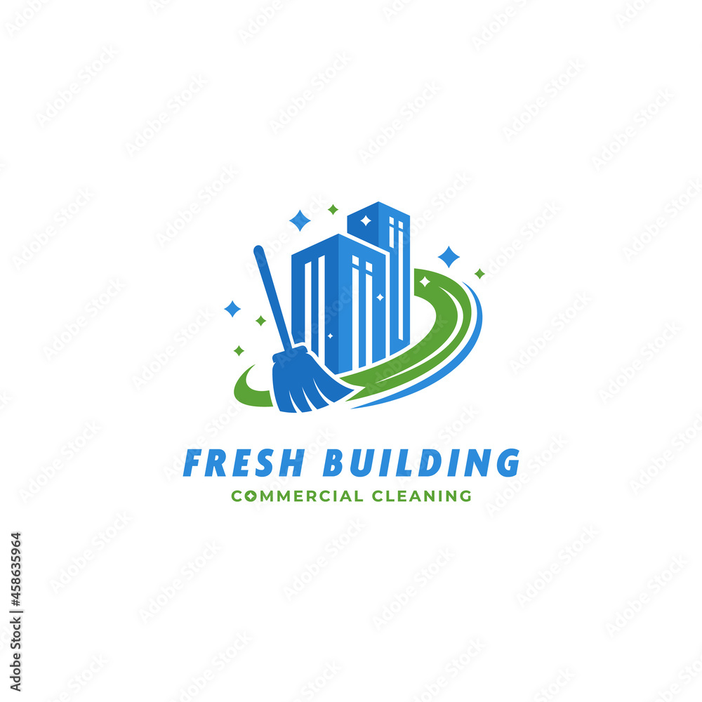 Fresh building commercial building cleaning service janitor logo