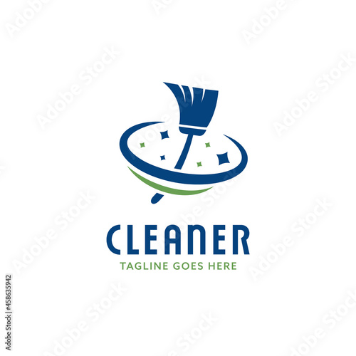 Cleaning service and janitor logo icon template with shining broom