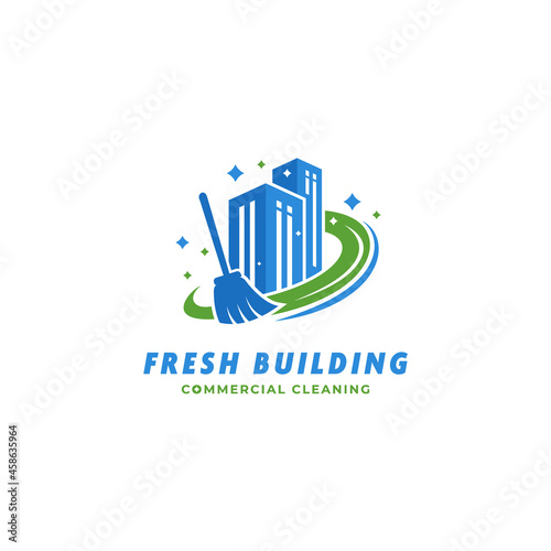 Fresh building commercial building cleaning service janitor logo