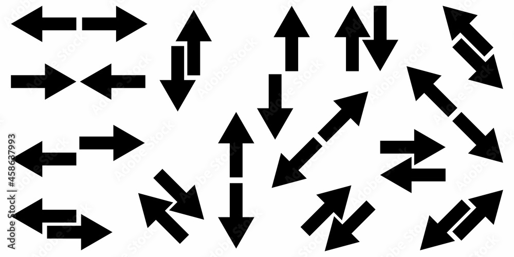 Black arrows icon collection. Different direction. Navigation pointer. Cursor emblem. Vector illustration. Stock image. 