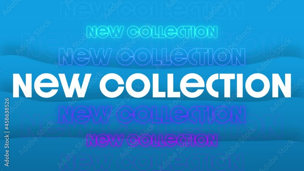 Animation of new collection text in repetition on blue background Animation of new collection text in repetition on blue background
