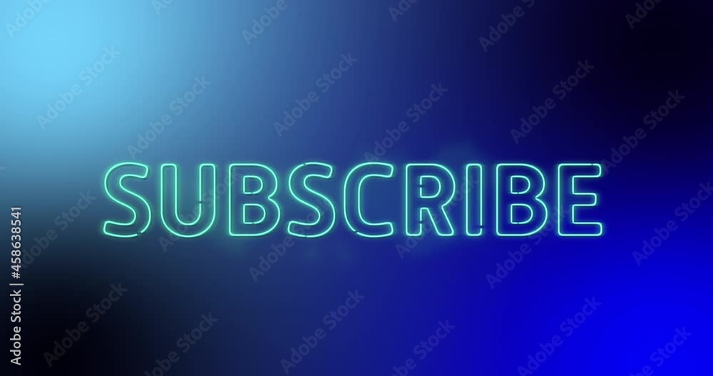Animation of subscribe text over lightnings on blue background Animation of subscribe text over lightnings on blue background