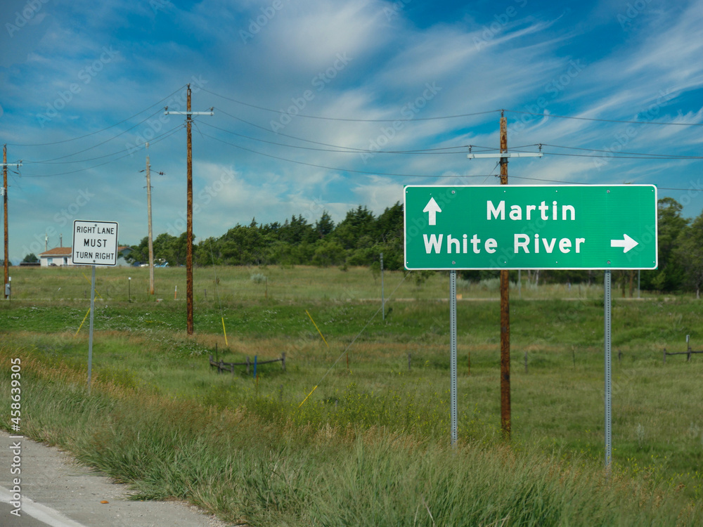 Roadside sign with directions to Martin and White River in Nebraska, USA. Roadside sign with directions to Martin and White River in Nebraska, USA.