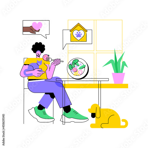 Pet friendly place abstract concept vector illustration. Animals welcome sign, dog friendly restaurant, place to stay with pets, free walking area, shopping, bed and breakfast abstract metaphor.