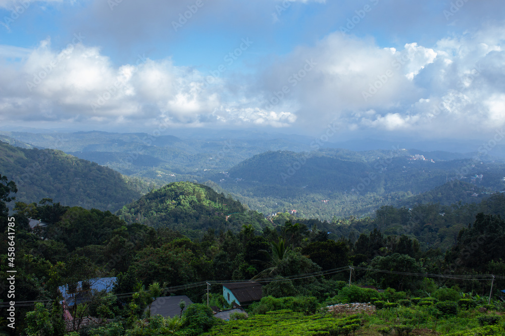 Munnar City and Mountanin View. Tea plantation Area. Best Tea plants In Munnar, Kerala, India.
