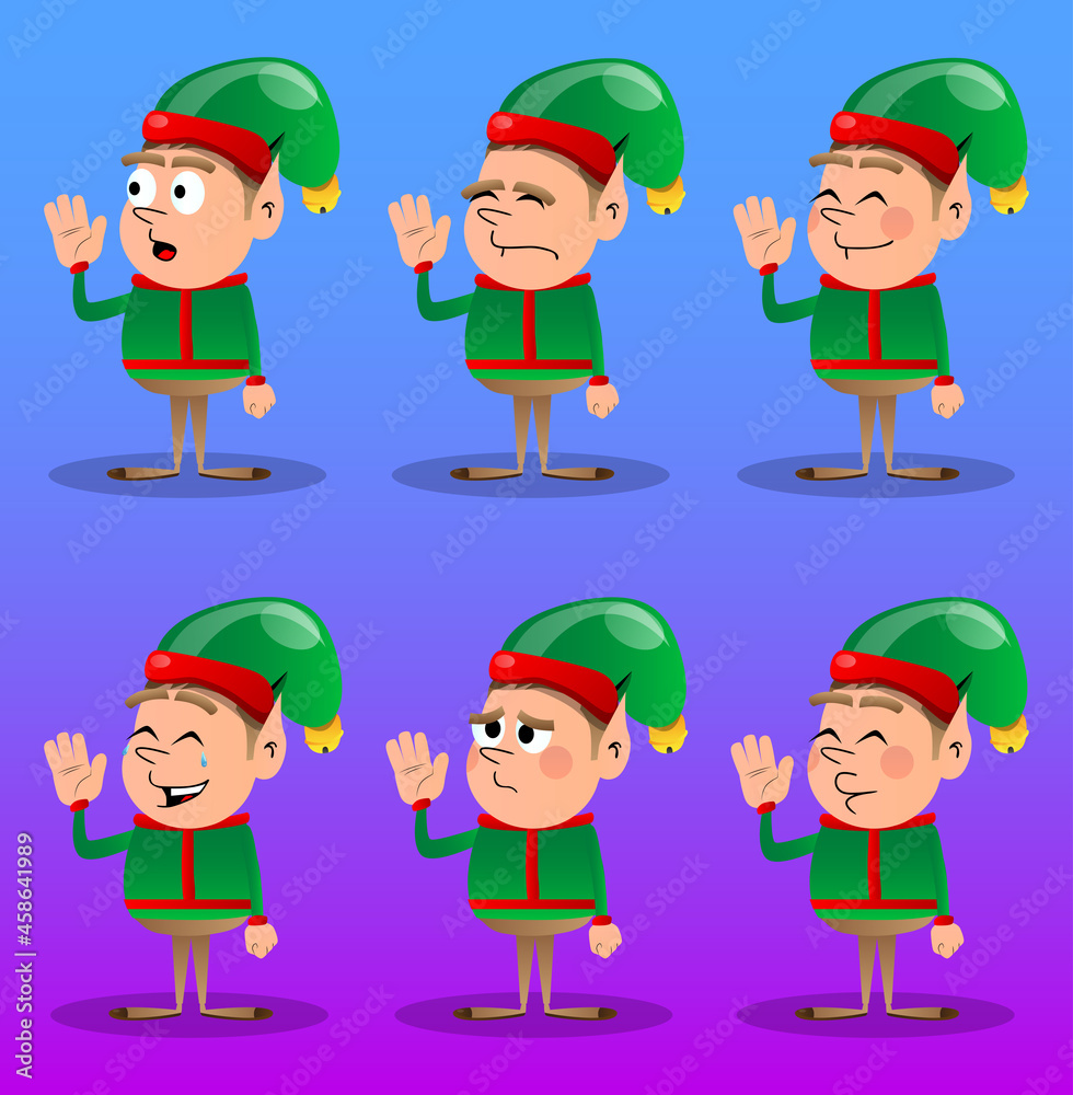 Christmas Elf with waving hand. Vector cartoon character illustration of Santa Claus's little worker, helper. Christmas Elf with waving hand. Vector cartoon character illustration of Santa Claus's little worker, helper.