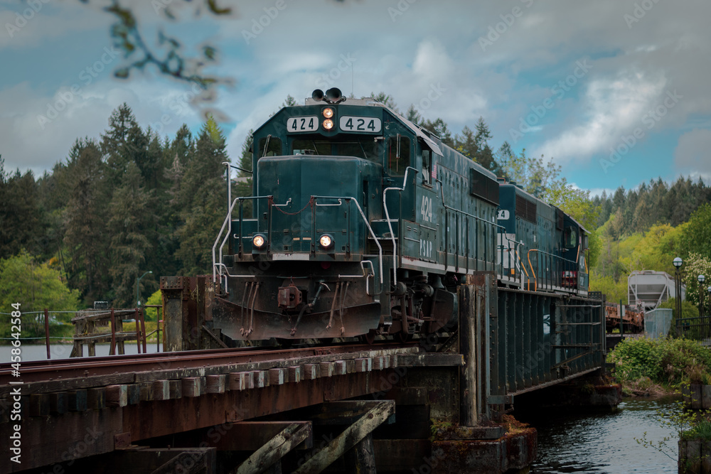 Obraz premium train crossing between the lake