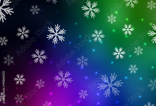 Dark Multicolor vector background with beautiful snowflakes, stars. © smaria2015