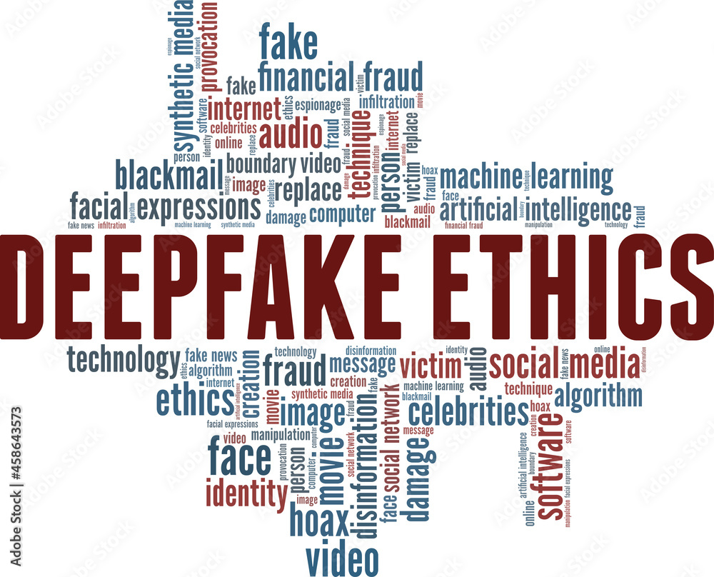 Deepfake Ethics vector illustration word cloud isolated on a white background.