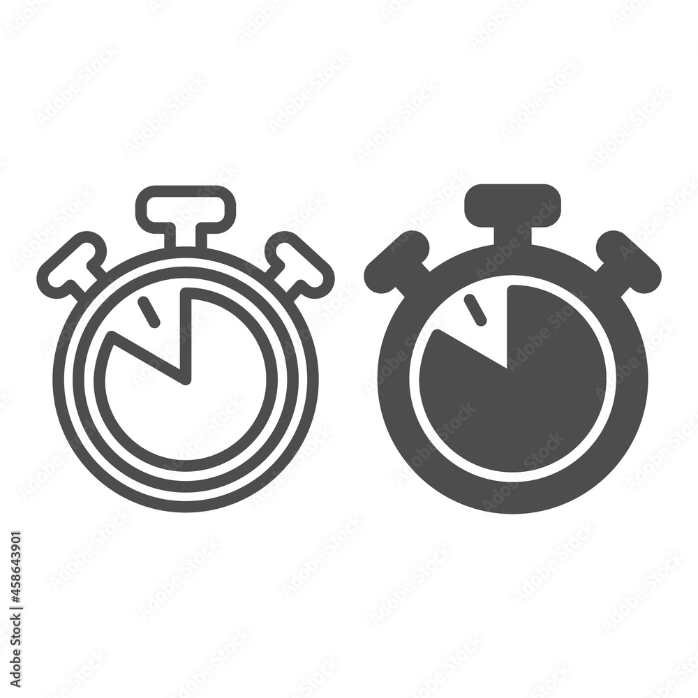Stopwatch with buttons, 50 seconds, timer, chronometer line and solid icon, time concept, clock vector sign on white background, outline style icon for mobile concept and web design. Vector graphics. Stopwatch with buttons, 50 seconds, timer, chronometer line and solid icon, time concept, clock vector sign on white background, outline style icon for mobile concept and web design. Vector graphics.