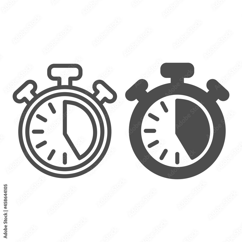 Stopwatch with buttons, 25 seconds, timer, chronometer line and solid icon, time concept, clock vector sign on white background, outline style icon for mobile concept and web design. Vector graphics. Stopwatch with buttons, 25 seconds, timer, chronometer line and solid icon, time concept, clock vector sign on white background, outline style icon for mobile concept and web design. Vector graphics.