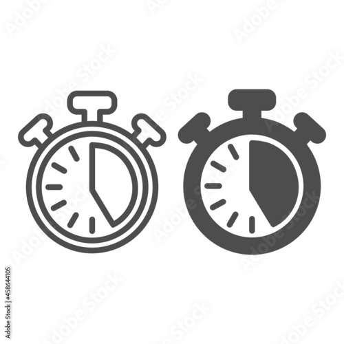 Stopwatch with buttons, 25 seconds, timer, chronometer line and solid icon, time concept, clock vector sign on white background, outline style icon for mobile concept and web design. Vector graphics.