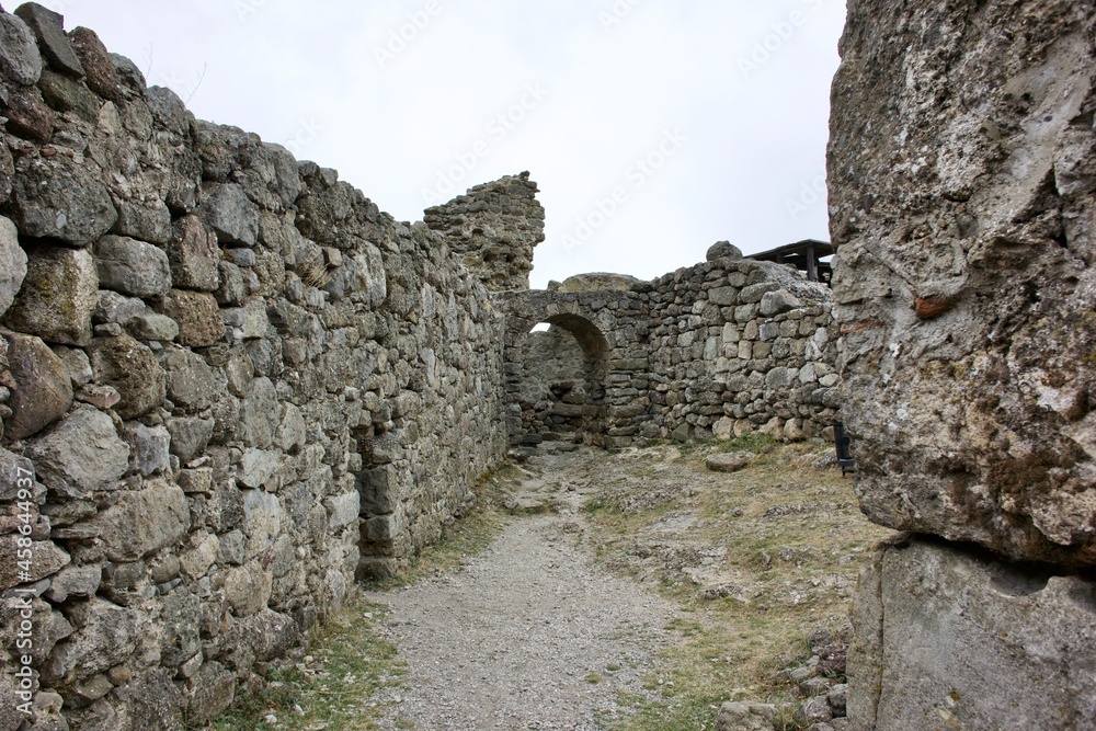 The medieval Funa Fortress, located on a rocky hill at the foot of the South Demerdzhi Mountain. The medieval Funa Fortress, located on a rocky hill at the foot of the South Demerdzhi Mountain.