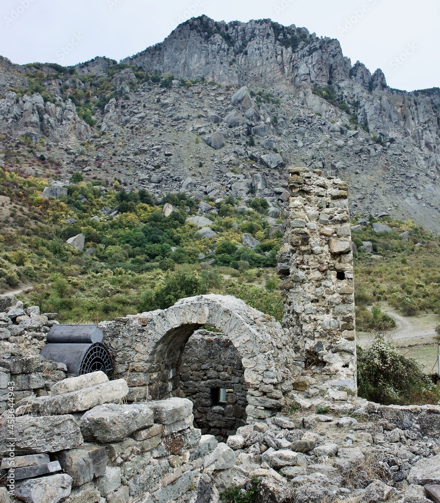 The medieval Funa Fortress, located on a rocky hill at the foot of the South Demerdzhi Mountain.