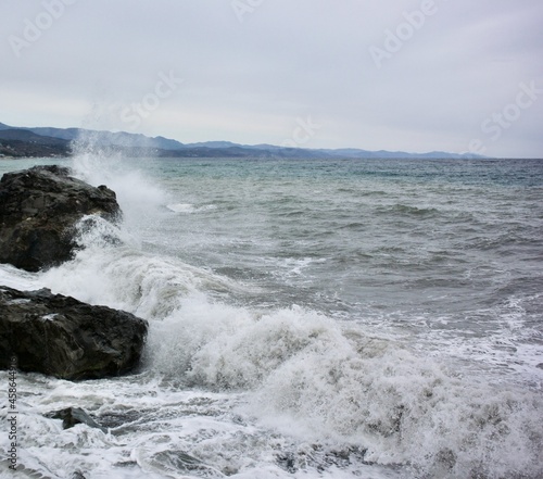 View of the stormy sea in the city of Alushta Crimea