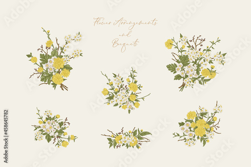Set with flower bouquets.