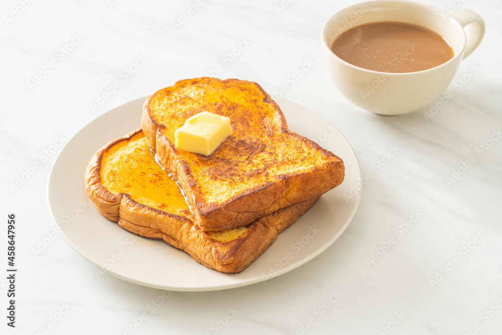 French toasted with butter and honey