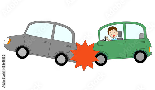 前の車に追突してしまった車