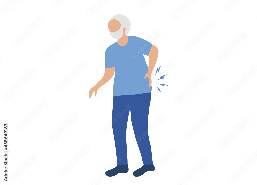 Senior man suffer from her back pain vector illustration. Healthcare concept