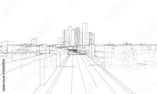 Vector lines buildings and city roads  town design