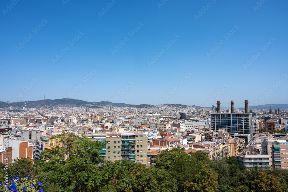 View over Barcelona in Spain from Montjuic mountain on a sunny day