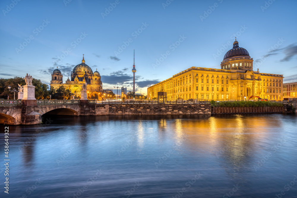 The City Palace, the Cathedral and the TV Tower in Berlin before sunrise