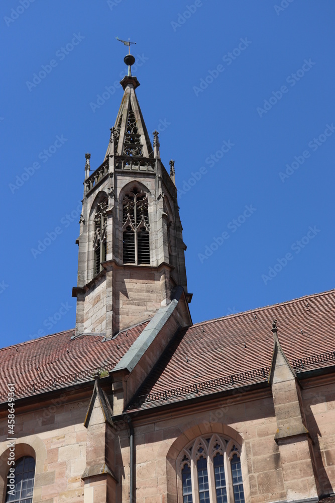 gotischer Turm des Münster Heilsbronn in Franken Kirche gotisch gotischer Turm des Münster Heilsbronn in Franken Kirche gotisch