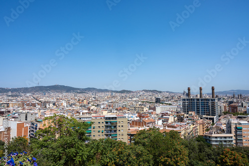 View over Barcelona in Spain from Montjuic mountain on a sunny day
