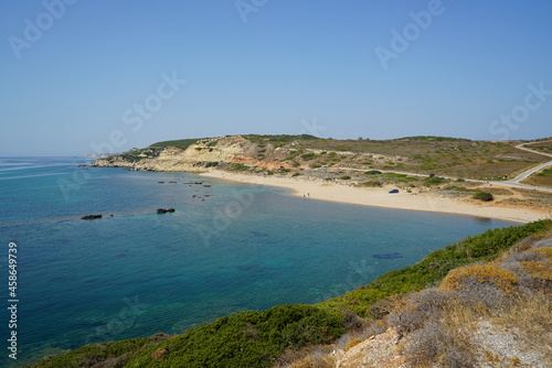 Fototapeta Naklejka Na Ścianę i Meble -  Bozcaada beach and bay view. Bozcaada is a touristic island and a popular tourist destination in the Aegean Sea.  Çanakkale – TURKEY
