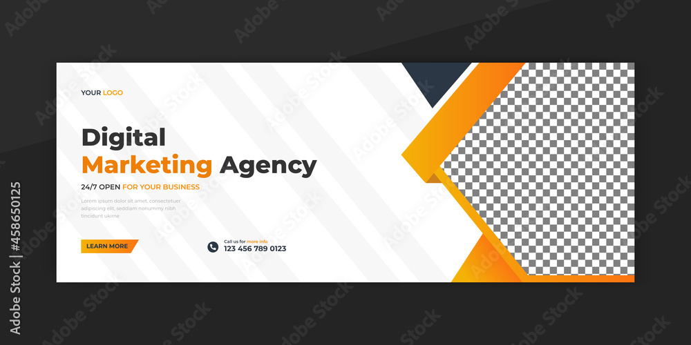 Digital marketing agency facebook cover photo design with creative shape or Creative corporate business marketing social media Facebook cover banner post  - obrazy, fototapety, plakaty 