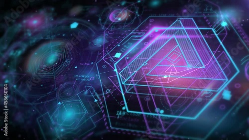 Flying through a sci-fi space filled with infographics.