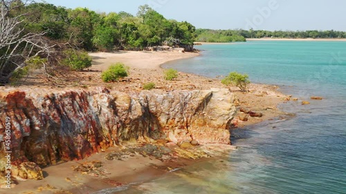 Sedimentary Rocky Cliffs At East Point Reserve Of Darwin In Northern Territory, Australia. Aerial photo