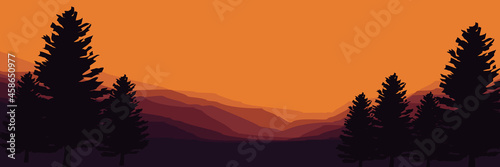 mountain sunset vector illustration good for web banner  backdrop  background  wallpaper  and design template 