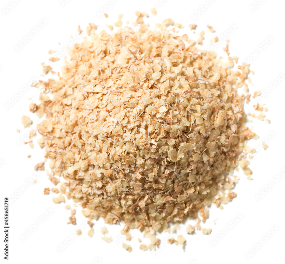 uncooked wheat germ isolated on the white background, top view uncooked wheat germ isolated on the white background, top view