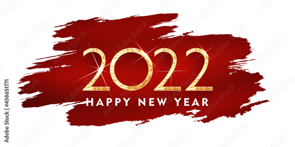 2022 Happy new year. Gold Design of greeting card. Gold Shining Pattern. Happy New Year Banner with 2022 Numbers on Bright Background. Vector illustration

