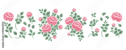 Set of rose, peony flower, leaf branch, feminine floral bouquet arrangements