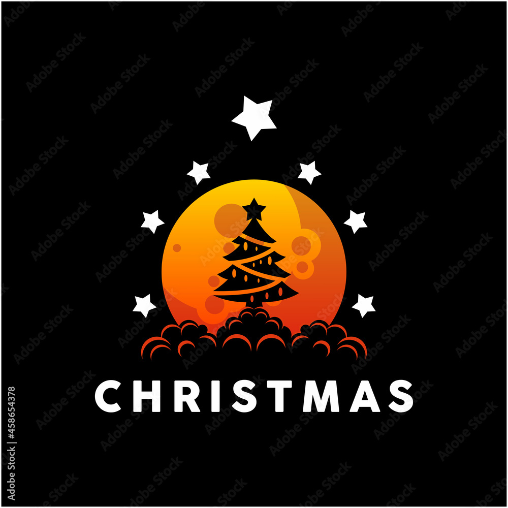 Vector illustration of a christmas tree on the moon