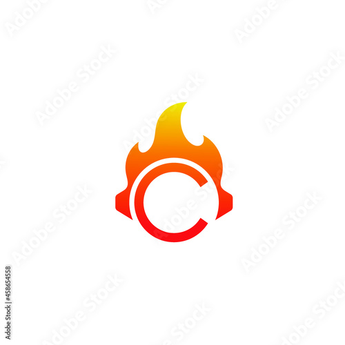 Initial Letter C Eartphone Logo Design with Abstract Fire Vector Template