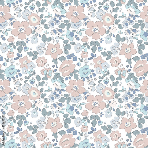 Fotografie, Tablou Beautiful seamless vector liberty pattern with gentle abstract flowers
