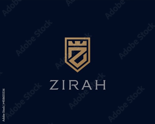 Premium monogram shield letter Z initials logo. Elegant shield crown vector logo.