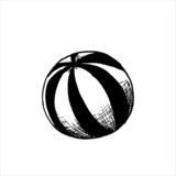 striped inflatable ball - black vector drawing in the style of engraving.