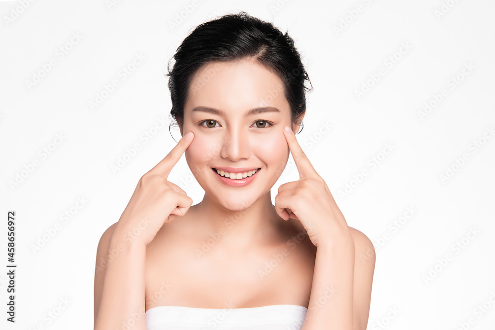 Beautiful young asian woman with clean fresh skin on white background, Face care, Facial treatment, Cosmetology, beauty and spa, Asian women portrait. Beautiful young asian woman with clean fresh skin on white background, Face care, Facial treatment, Cosmetology, beauty and spa, Asian women portrait.