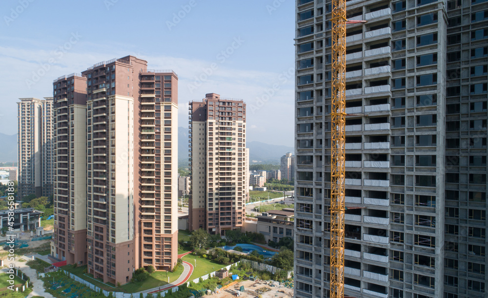Aerial view of multistory apartment construction site in China Aerial view of multistory apartment construction site in China