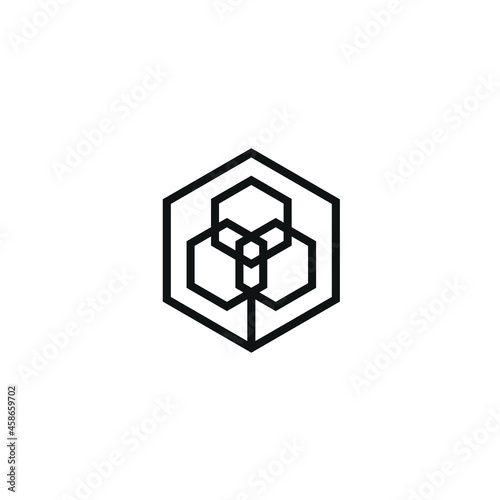 Logo Design Growth Of Eco Leaf Tree Hexagon Template with Minimalist Line Style 
