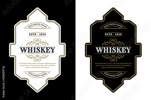 Whiskey Bourbon Vintage luxury antique logo border frame western engraving labels for beer wine whiskey alcohol product box packaging label vector printable design template