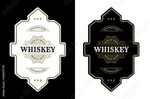 Whiskey Bourbon Vintage luxury antique logo border frame western engraving labels for beer wine whiskey alcohol product box packaging label vector printable design template