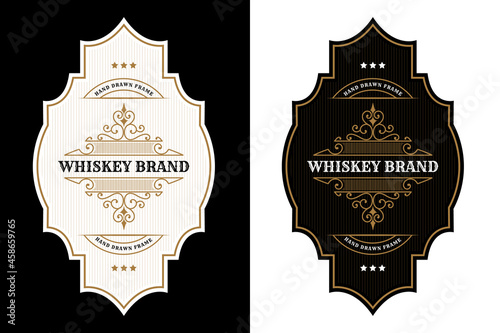 Whiskey Bourbon Vintage luxury antique logo border frame western engraving labels for beer wine whiskey alcohol product box packaging label vector printable design template