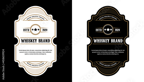 Whiskey Bourbon Vintage luxury antique logo border frame western engraving labels for beer wine whiskey alcohol product box packaging label vector printable design template