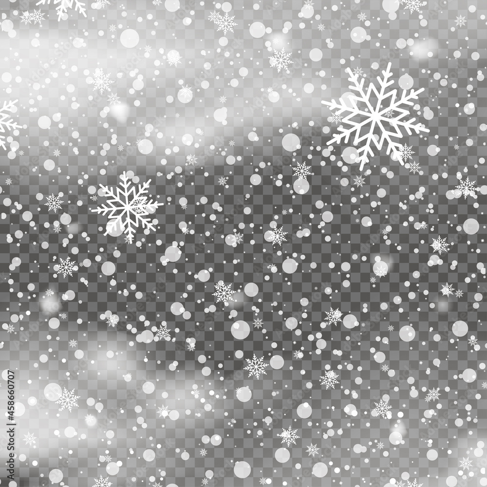 Xmas background with falling snowflakes on transparent background. Vector Xmas background with falling snowflakes on transparent background. Vector