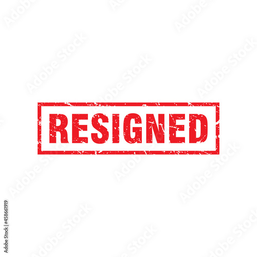 Abstract Red Grungy Resigned Rubber Stamp Sign Illustration Vector, Resigned Text Seal, Mark, Label Design Template